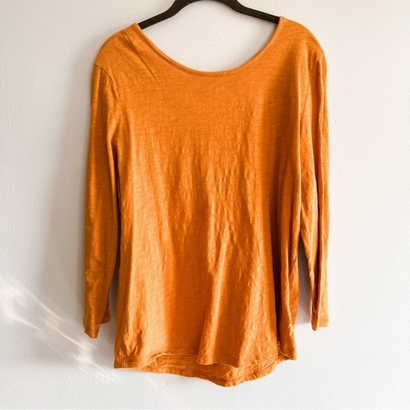 Yellow Gold Cotton 3/4 Sleeve Scoop Neck Cut Out Twist Keyhole Back Large - Picture 1 of 5